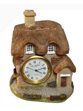 Vintage William Widdop Cottage Clock Figurine Quartz 3.75" Tall 3" Wide 1999